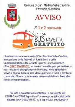San Martino: bus navetta gratuito per recarsi a visitare i defunti