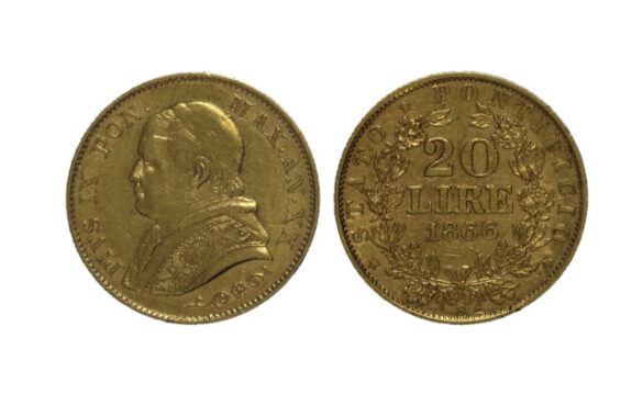 La preziosa " Lira Pontificia ", ultima moneta del Papa Re